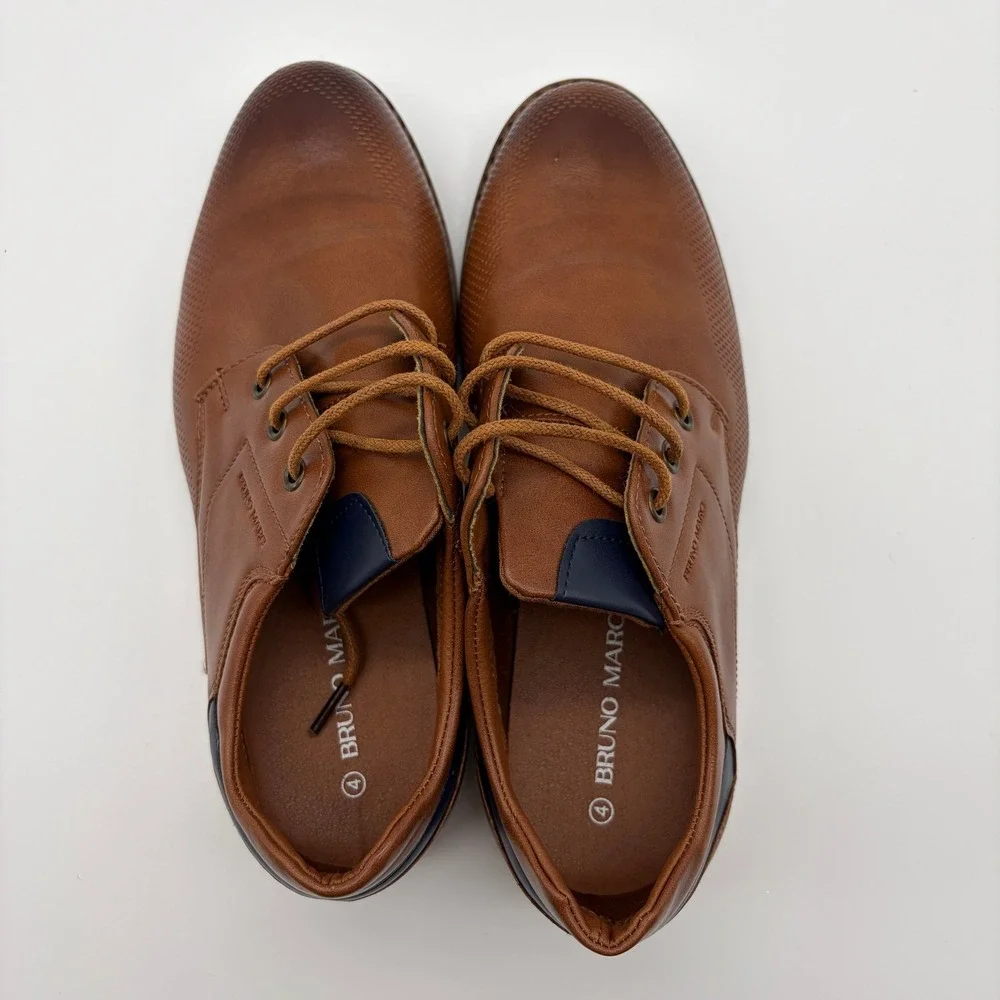 Bruno Marc Boys Tan Brown Navy Lace Up Dress Shoes Oxfords SBOX2332K Size 4